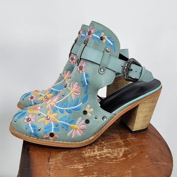 New NWOB Turquoise Floral Booties Size 10 Embroidered Boho Indy - Picture 6 of 15